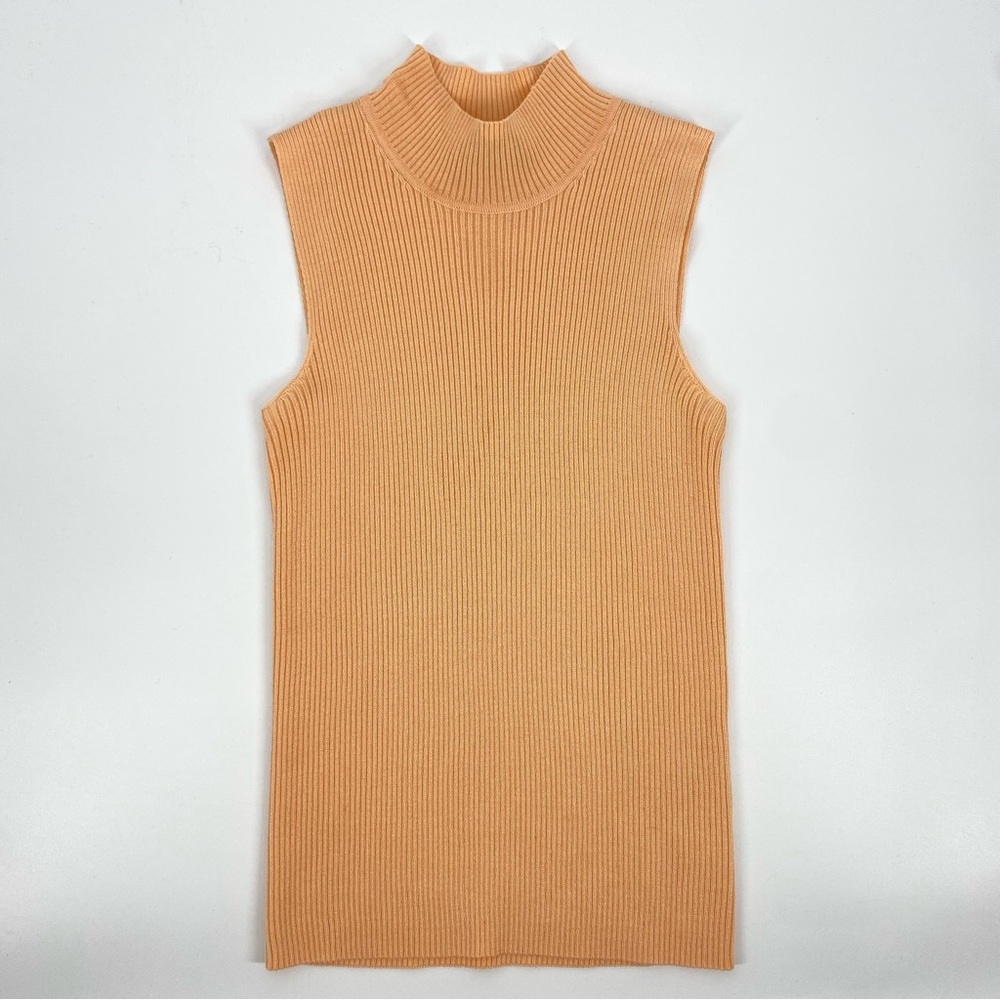St. John Ribbed Wool Knit Mocked Neck Orange Top